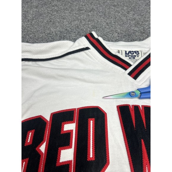 Vintage Lee Sport NHL Detroit Red Wings White V-Neck Spellout Sweatshirt Size XL - Picture 3 of 10